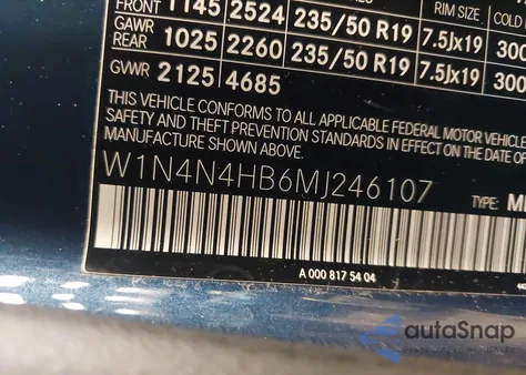 2021 Mercedes-Benz Gla 250 4Matic из США, поврежденный, VIN W1N4N4HB6MJ246107